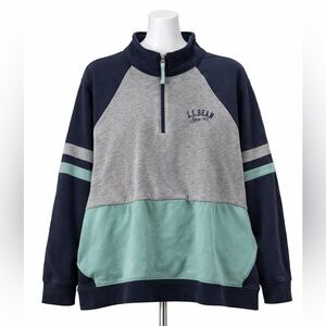 L.L.Bean 3X Colorblock Quarter Zip Sweatshirt Navy Gray Teal Pullover
